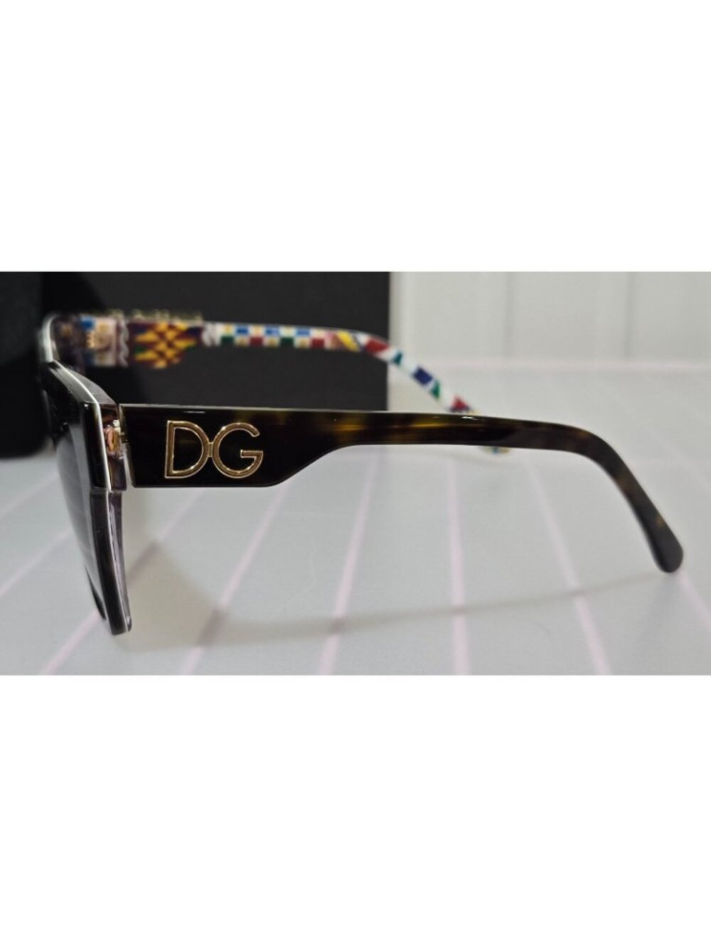 Dolce & Gabbana Havana Brown & White Barrow Square Sunglasses w/ Case & Sleeve - Picture 3 of 11
